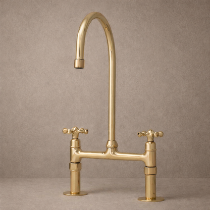 Unlacquered Brass Bridge Kitchen Faucet – Solid Living Patina Finish