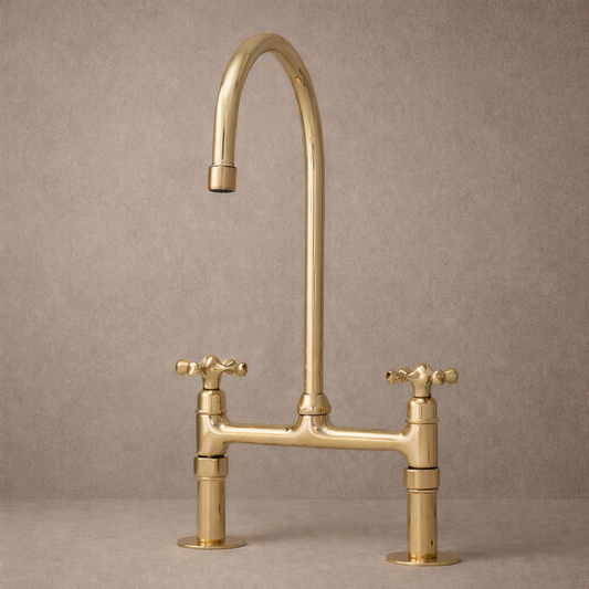 Unlacquered Brass Bridge Kitchen Faucet – Solid Living Patina Finish