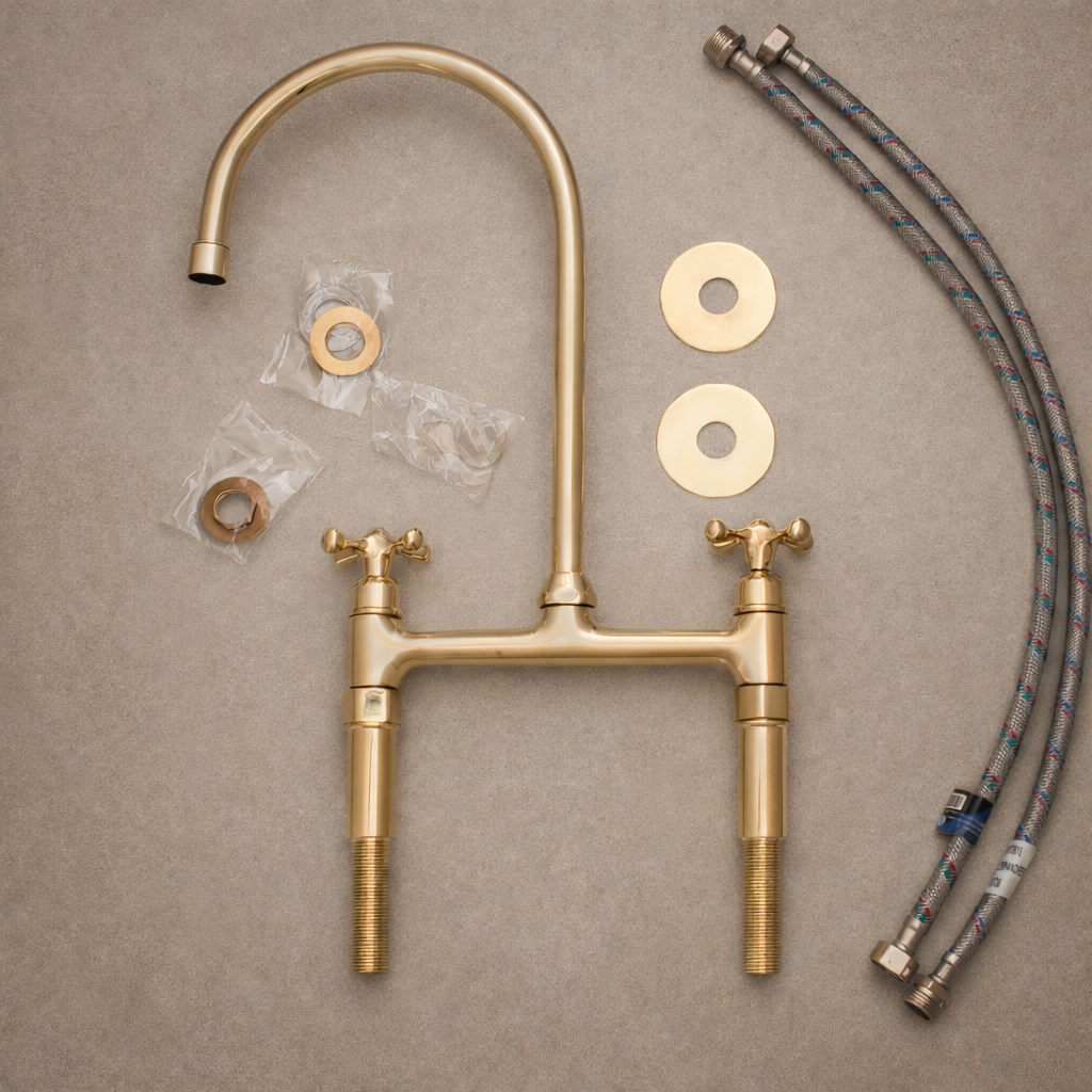 Unlacquered Brass Bridge Kitchen Faucet – Solid Living Patina Finish