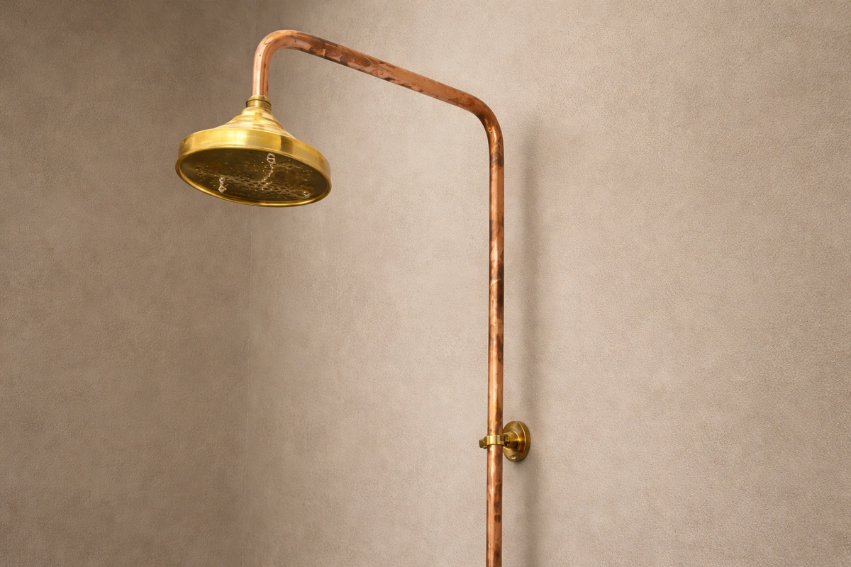 Solid Copper Outdoor Shower System– Handcrafted with Brass Accents