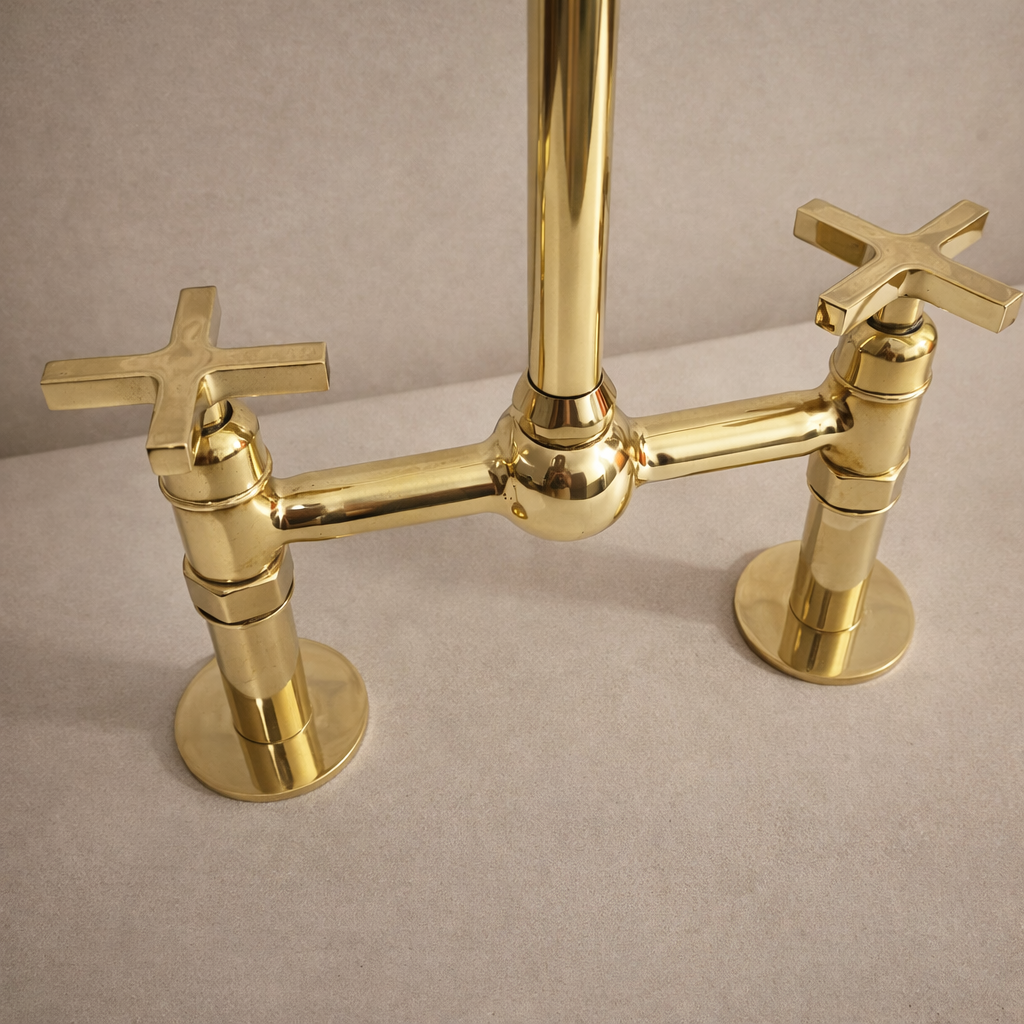Kitchen Faucet – Handcrafted Moroccan Unlacquered Brass Bridge Faucet