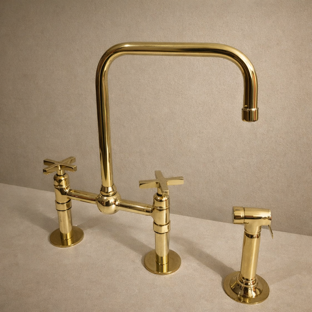 Kitchen Faucet – Handcrafted Moroccan Unlacquered Brass Bridge Faucet