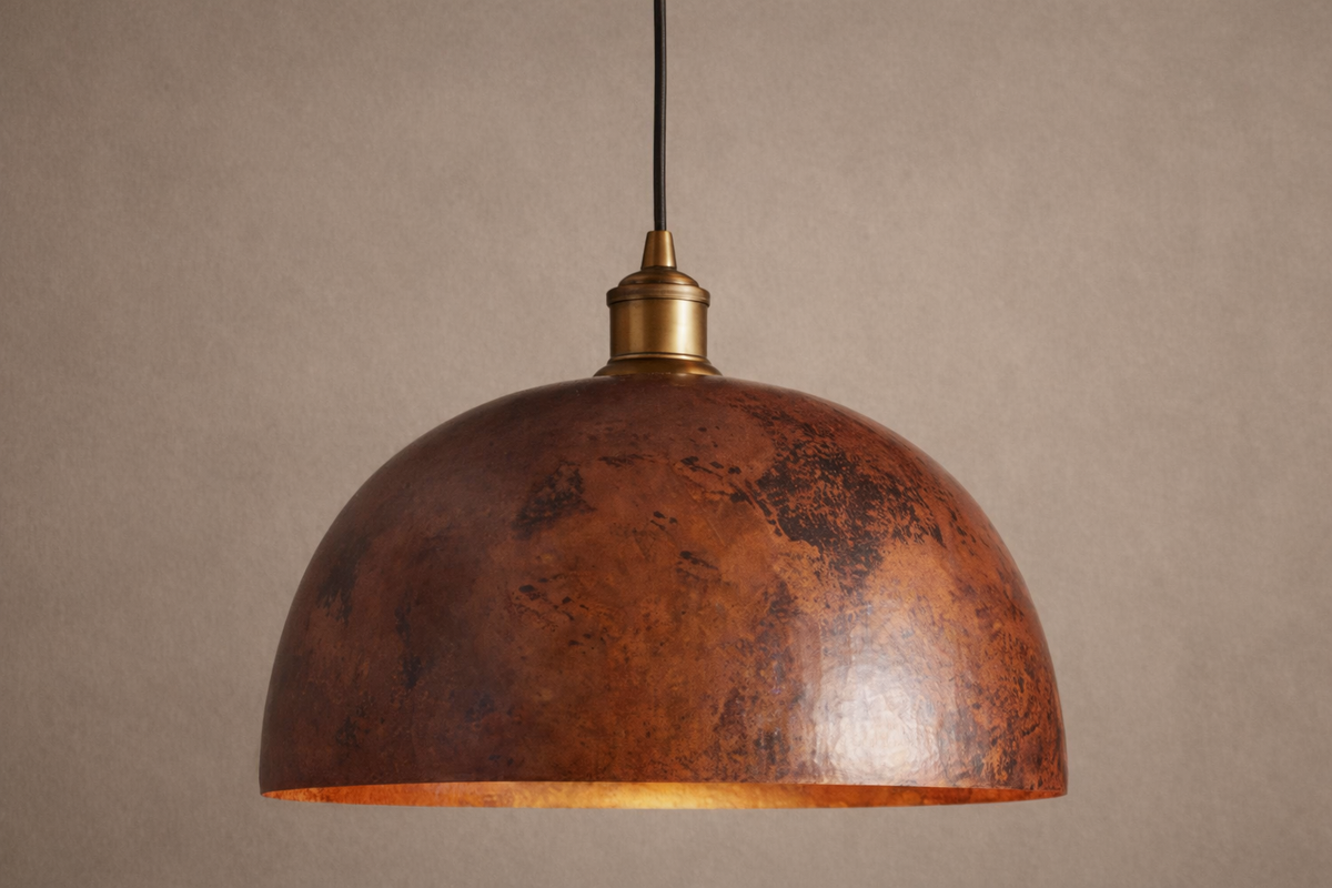 Antique Copper Ceiling Pendant Light – Adjustable Solid Copper Vintage Hanging Lamp