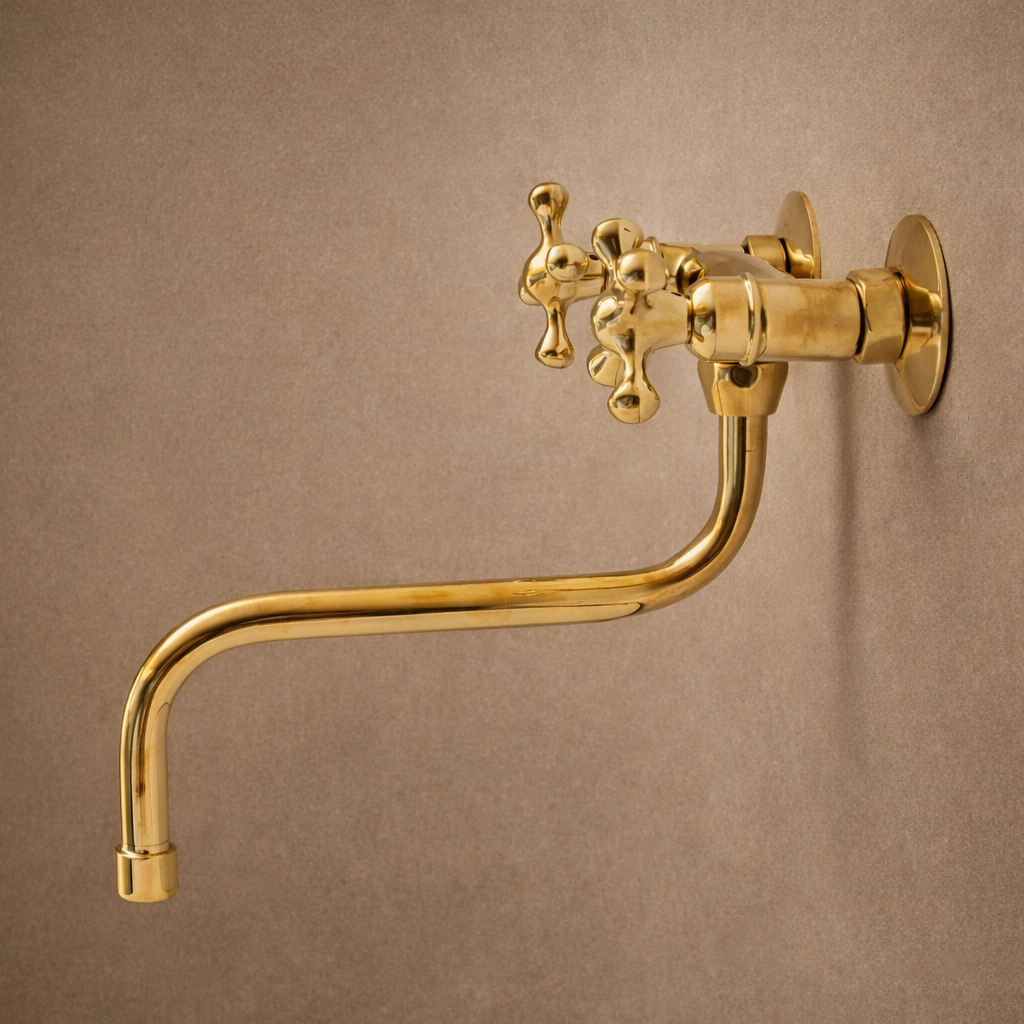 Swiveling Neck Wall-Mounted Brass Faucet – Unlacquered Solid Brass