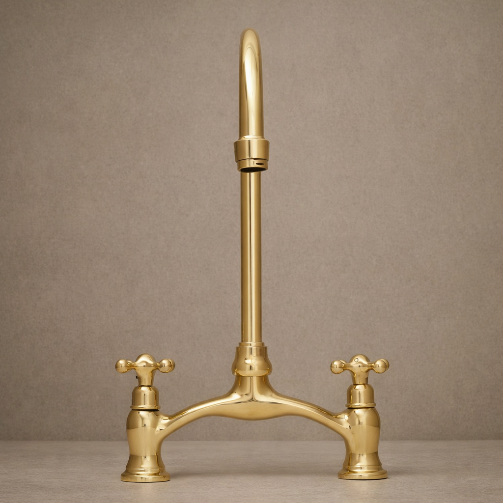 Bridge Kitchen Faucet – Handcrafted Unlacquered Solid Brass