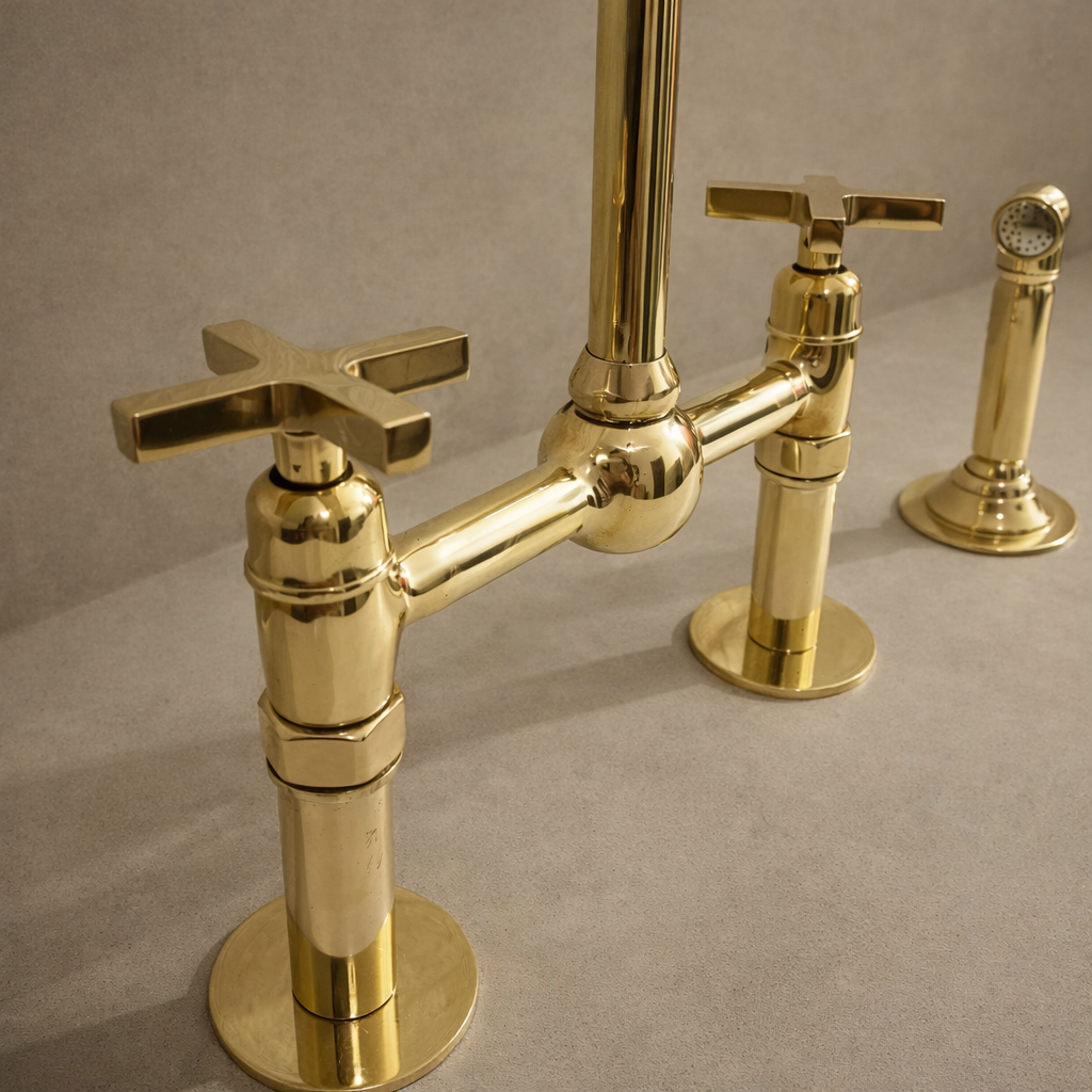 Kitchen Faucet – Handcrafted Moroccan Unlacquered Brass Bridge Faucet