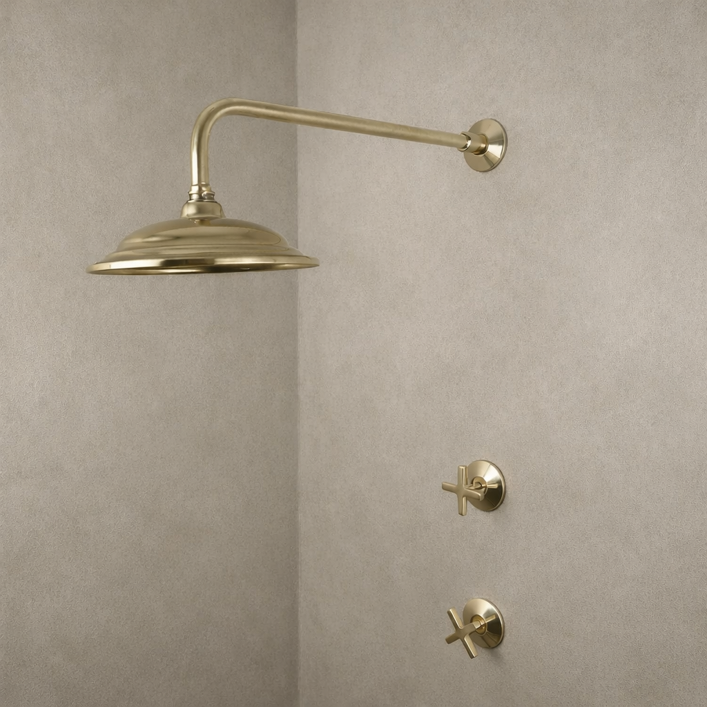 Unlacquered Brass Shower Set – Spa-Style Wall-Mount Design