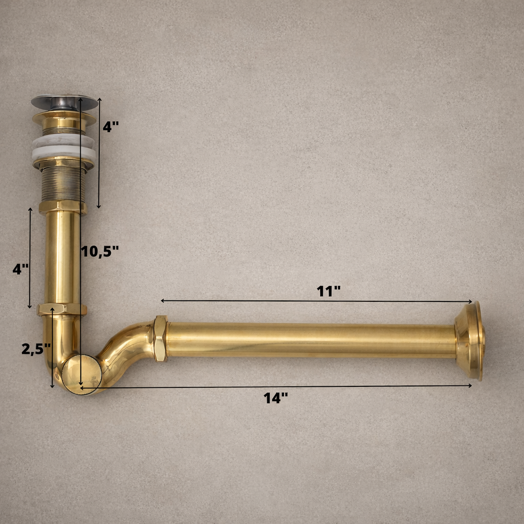 Unlacquered Brass P-Trap- Under sink P-Trap with Push Up Button