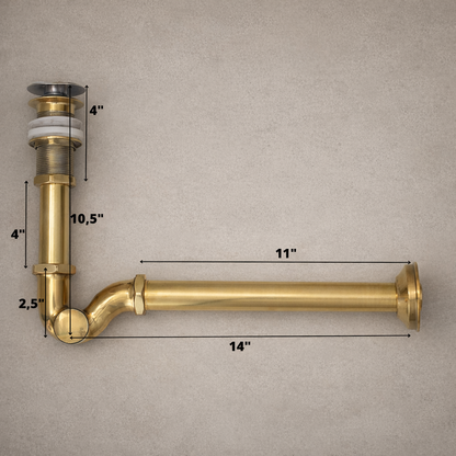 Unlacquered Brass P-Trap- Under sink P-Trap with Push Up Button
