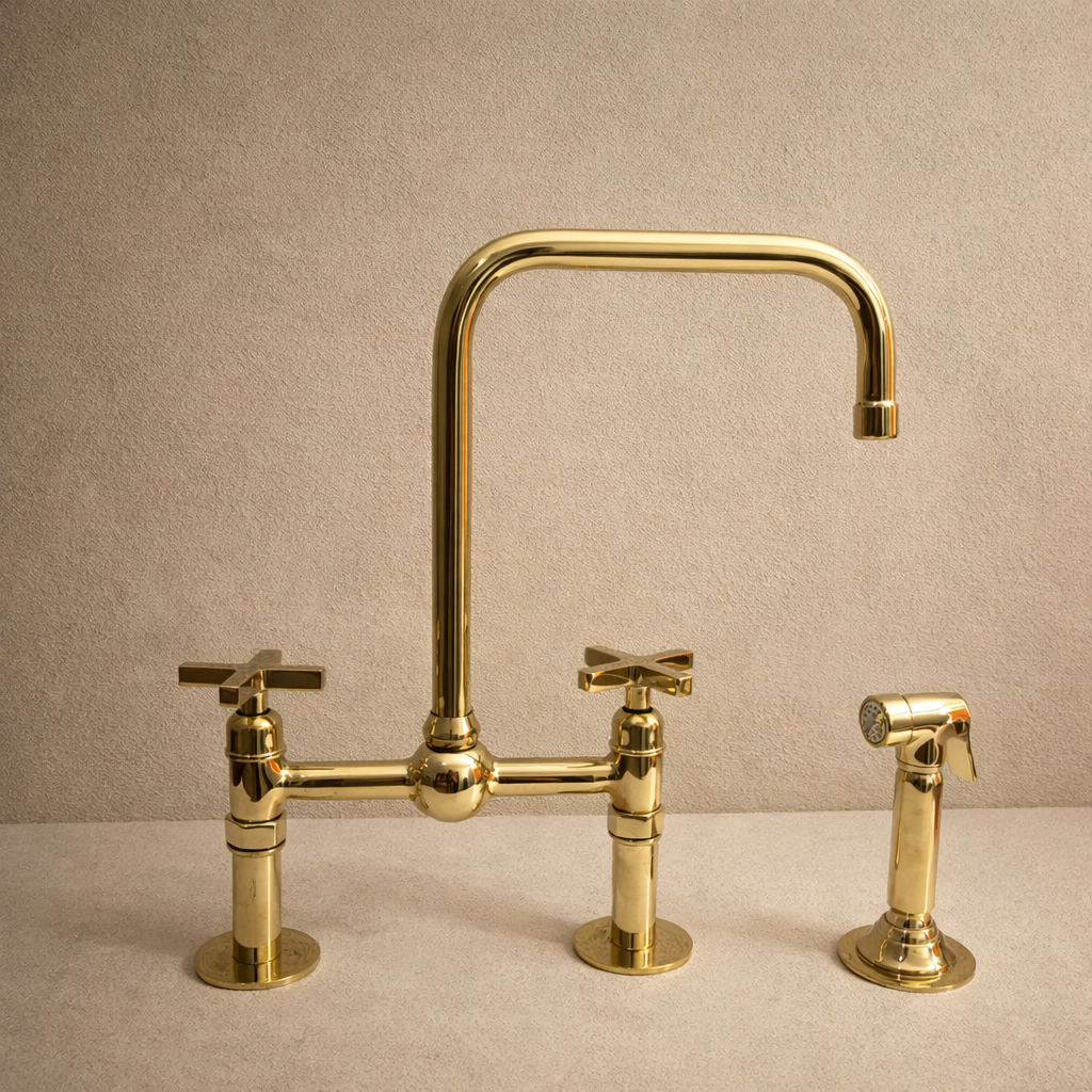 Kitchen Faucet – Handcrafted Moroccan Unlacquered Brass Bridge Faucet