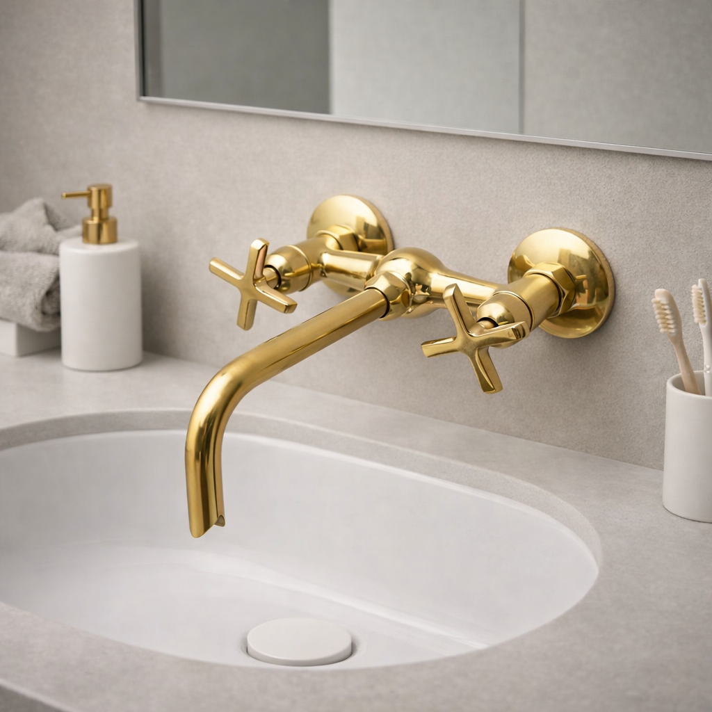 Unlacquered Brass Wall Faucet – Bathroom & Kitchen Tap