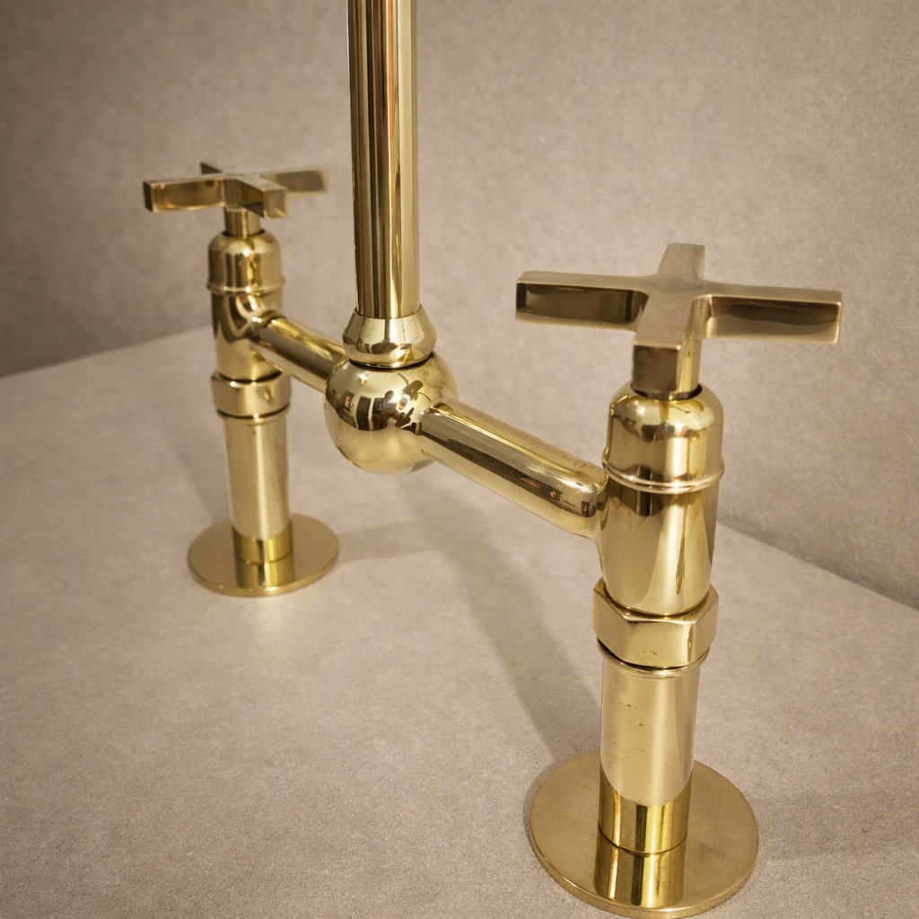 Kitchen Faucet – Handcrafted Moroccan Unlacquered Brass Bridge Faucet