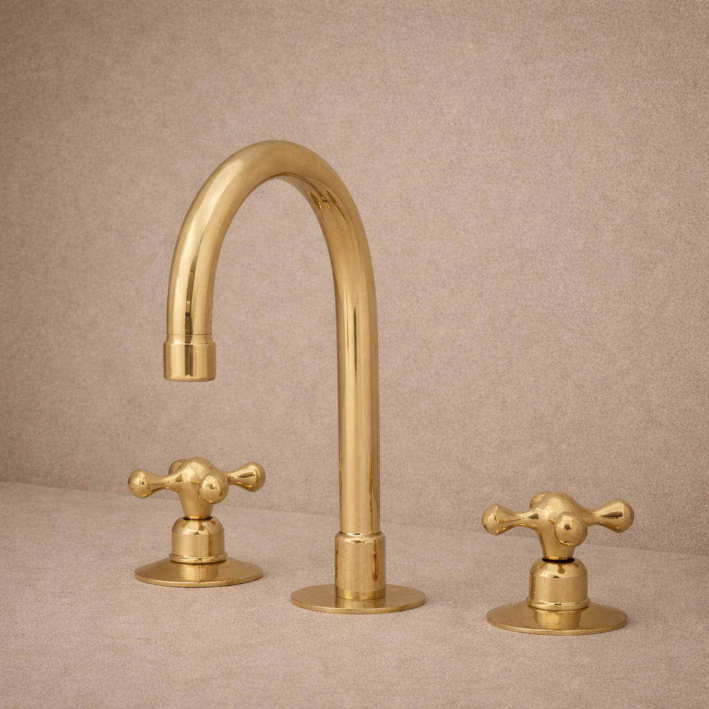 3-Hole Bathroom Faucet – Vintage Unlacquered Solid Brass