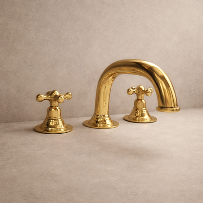 Solid Brass Wall-Mount Faucet – Unlacquered Finish, 3-Hole Installation