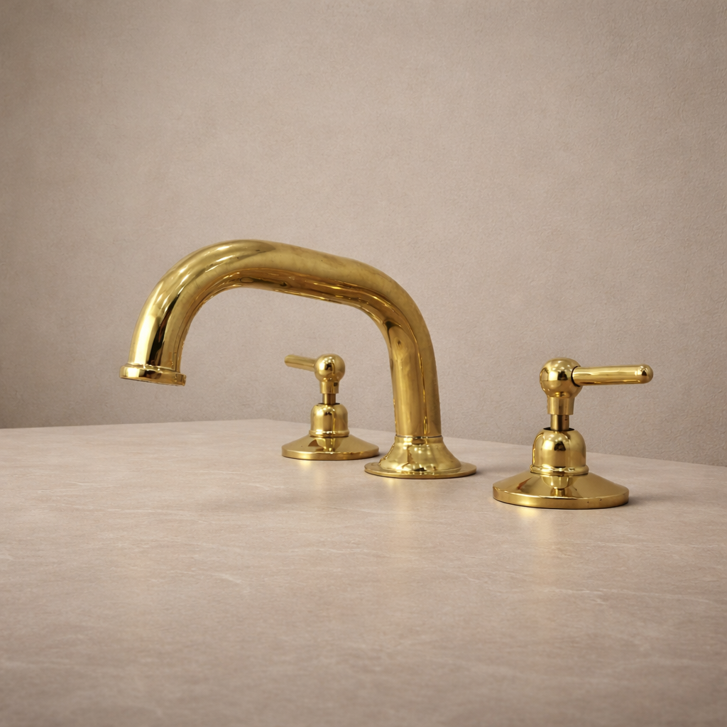 Solid Brass Wall-Mount Faucet – Unlacquered Finish, 3-Hole Installation