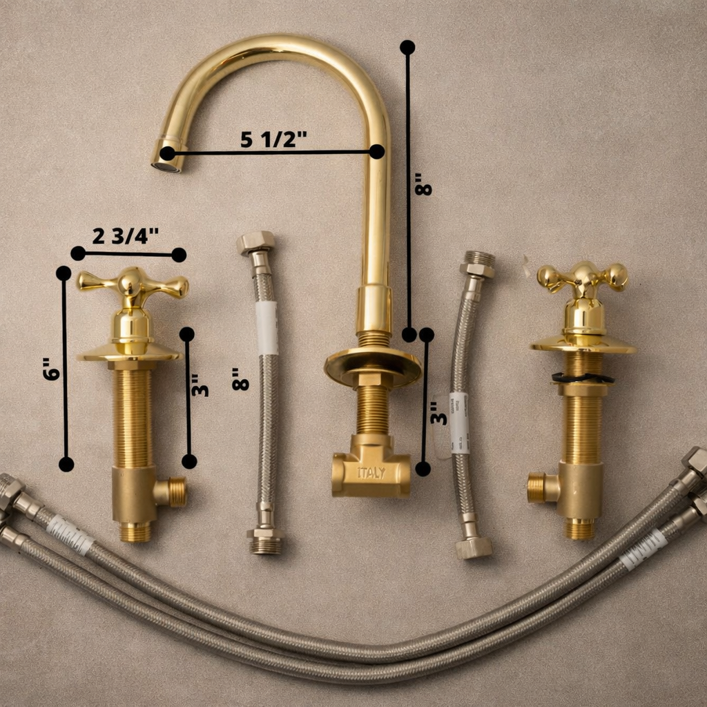 3-Hole Bathroom Faucet – Vintage Unlacquered Solid Brass
