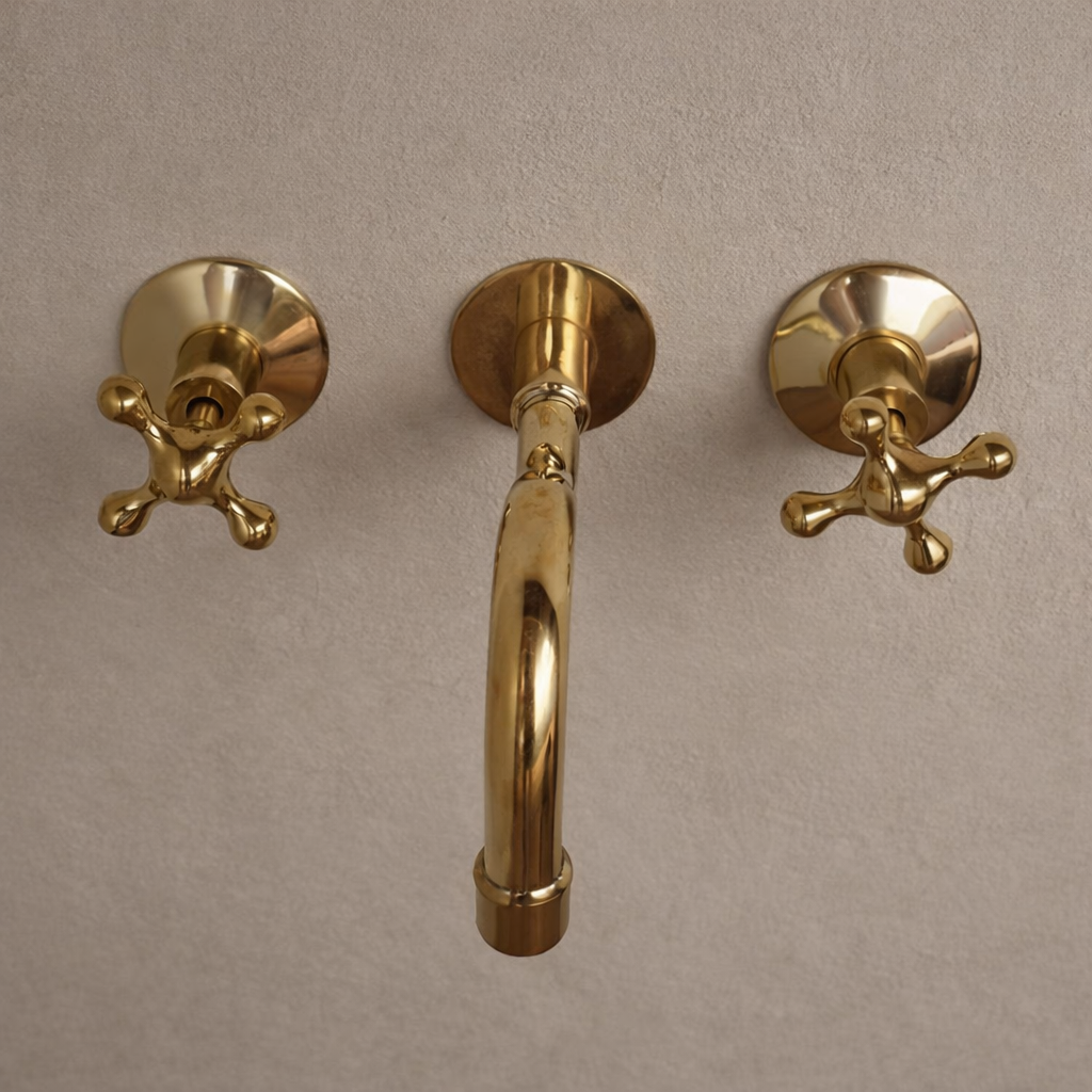 Unlacquered Brass Wall Mounted Faucet – Solid Brass, Handmade with Rough-In Valve