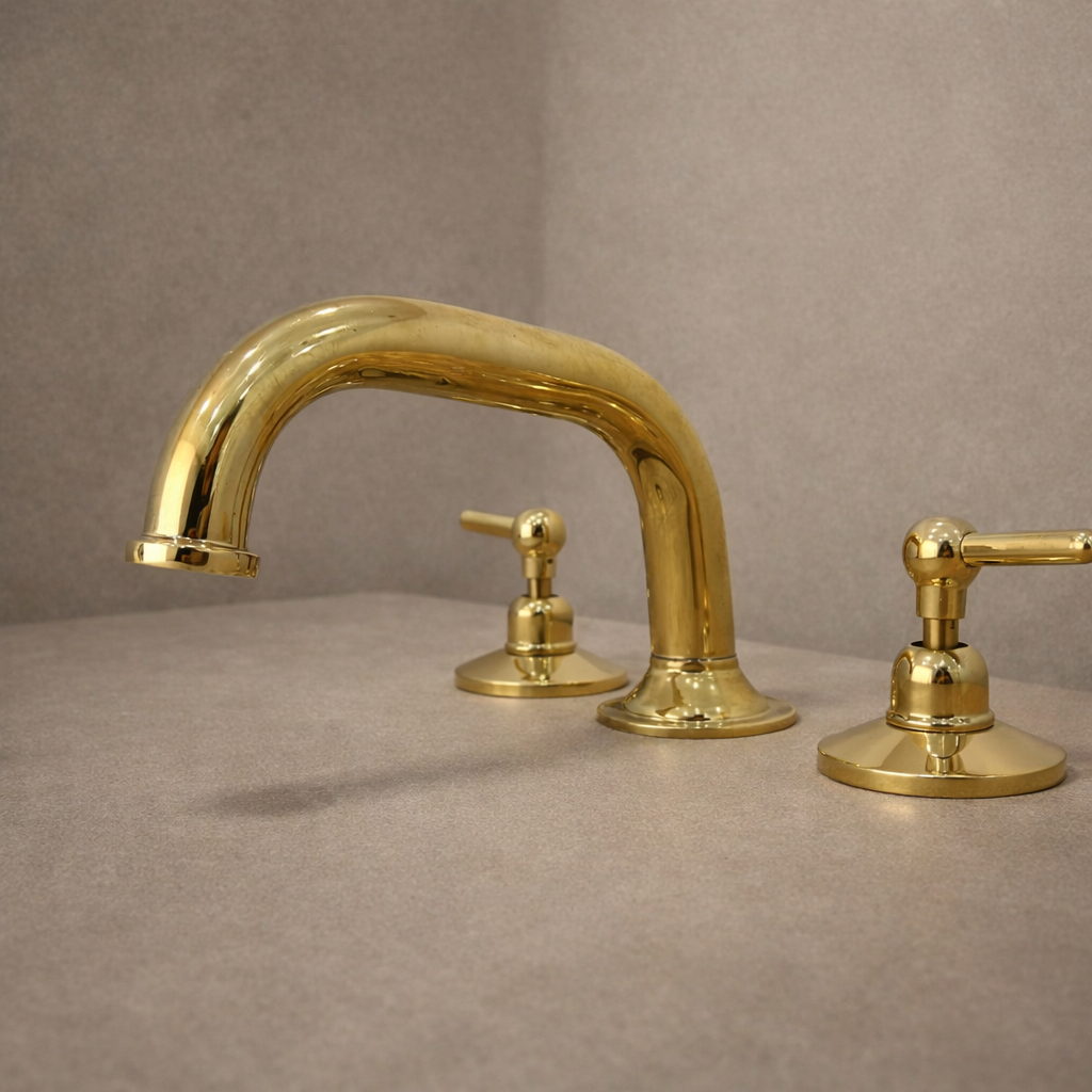 Solid Brass Wall-Mount Faucet – Unlacquered Finish, 3-Hole Installation