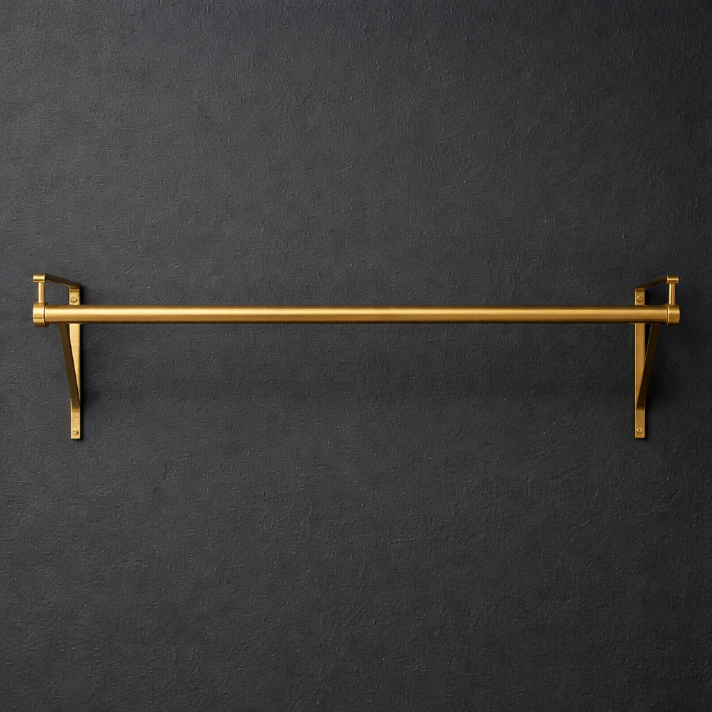 Brass Clothing Rod with Brackets – Wall-Mounted Closet, Kitchen, or Retail Display Rod