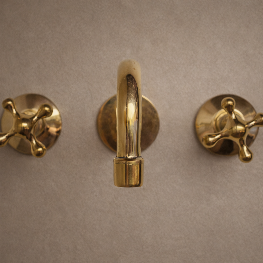 Unlacquered Brass Wall Mounted Faucet – Solid Brass, Handmade with Rough-In Valve