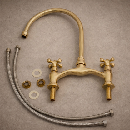 Bridge Kitchen Faucet – Handcrafted Unlacquered Solid Brass