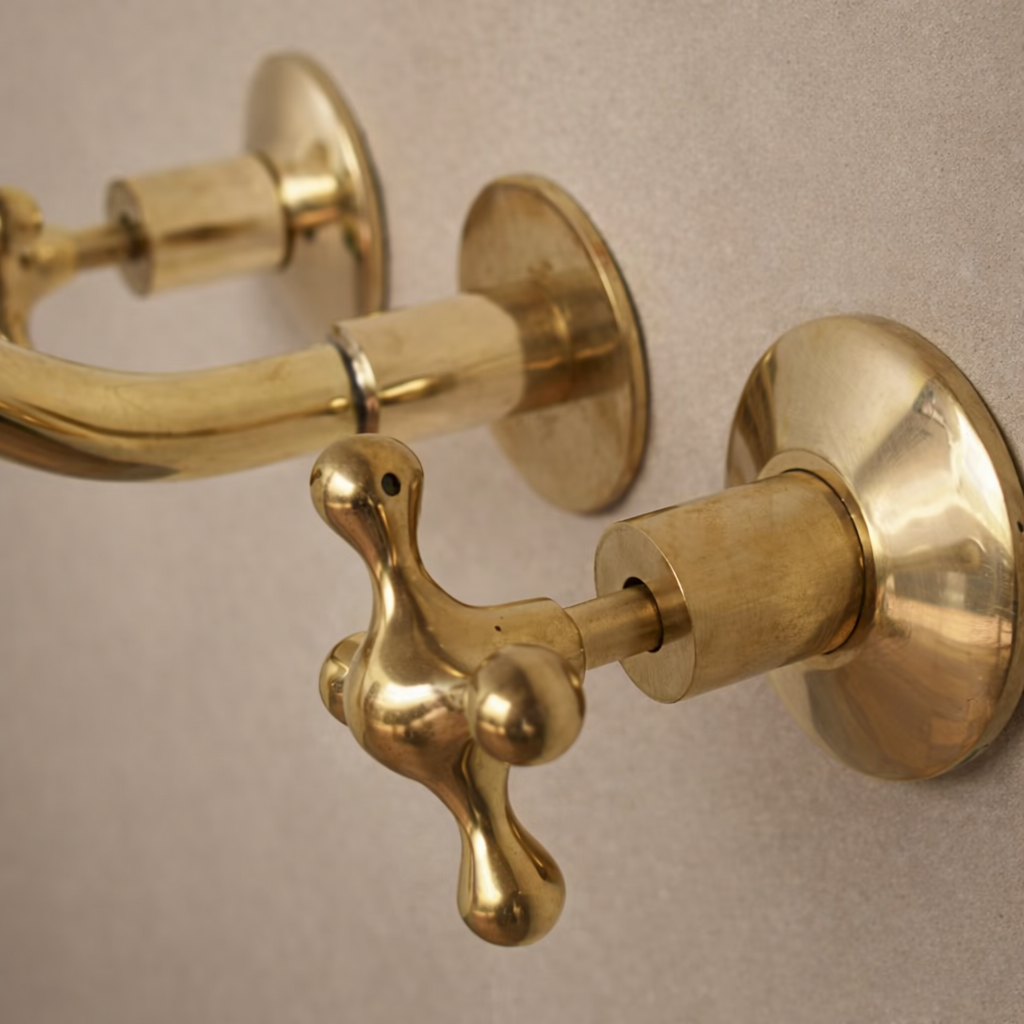 Unlacquered Brass Wall Mounted Faucet – Solid Brass, Handmade with Rough-In Valve