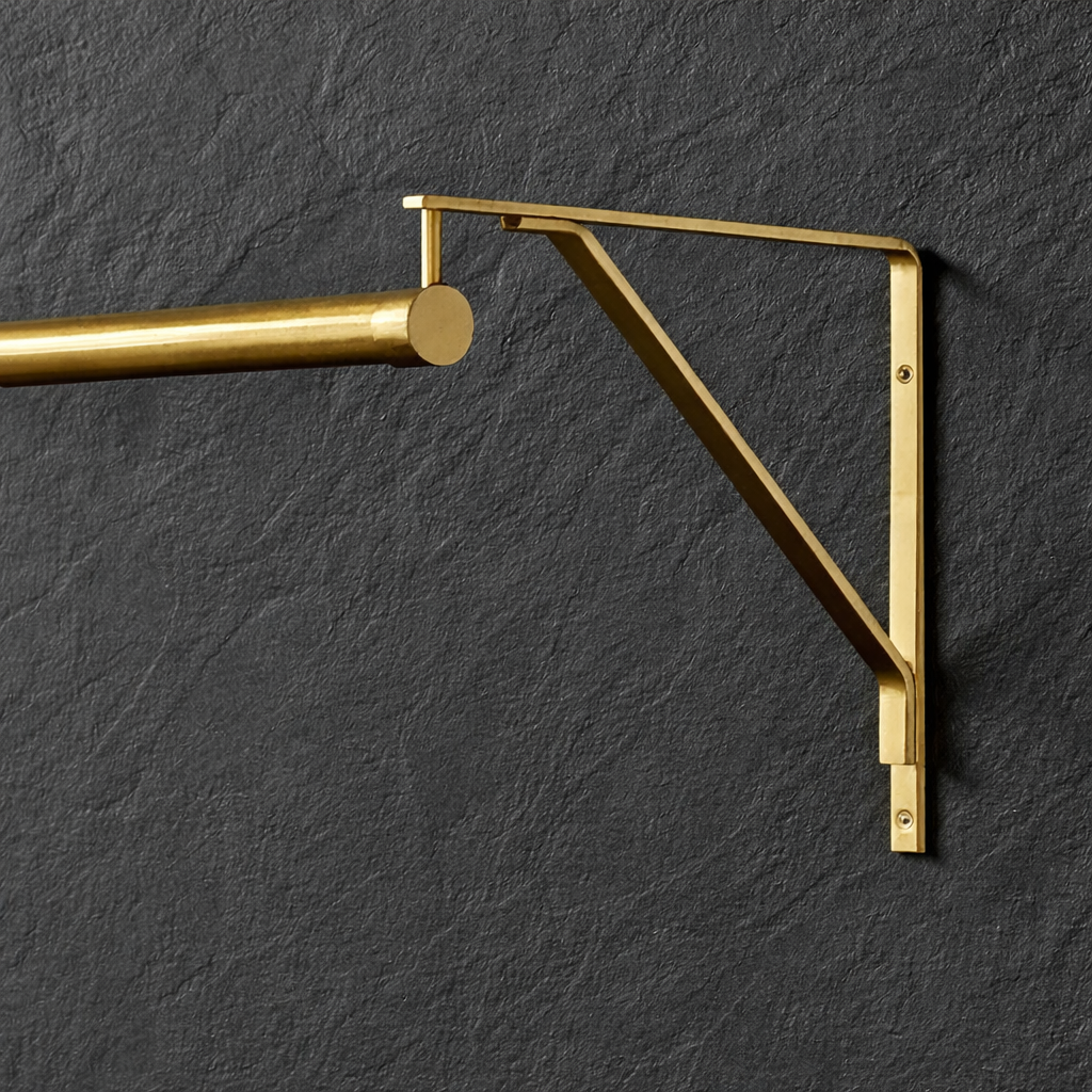 Brass Clothing Rod with Brackets – Wall-Mounted Closet, Kitchen, or Retail Display Rod