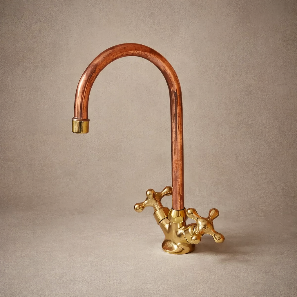 Solid Brass Bathroom Faucet – Antique Deck Mounted Copper Vanity Faucet