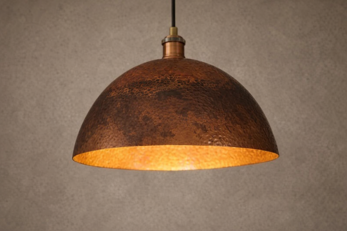 Antique Copper Ceiling Pendant Light – Adjustable Solid Copper Vintage Hanging Lamp