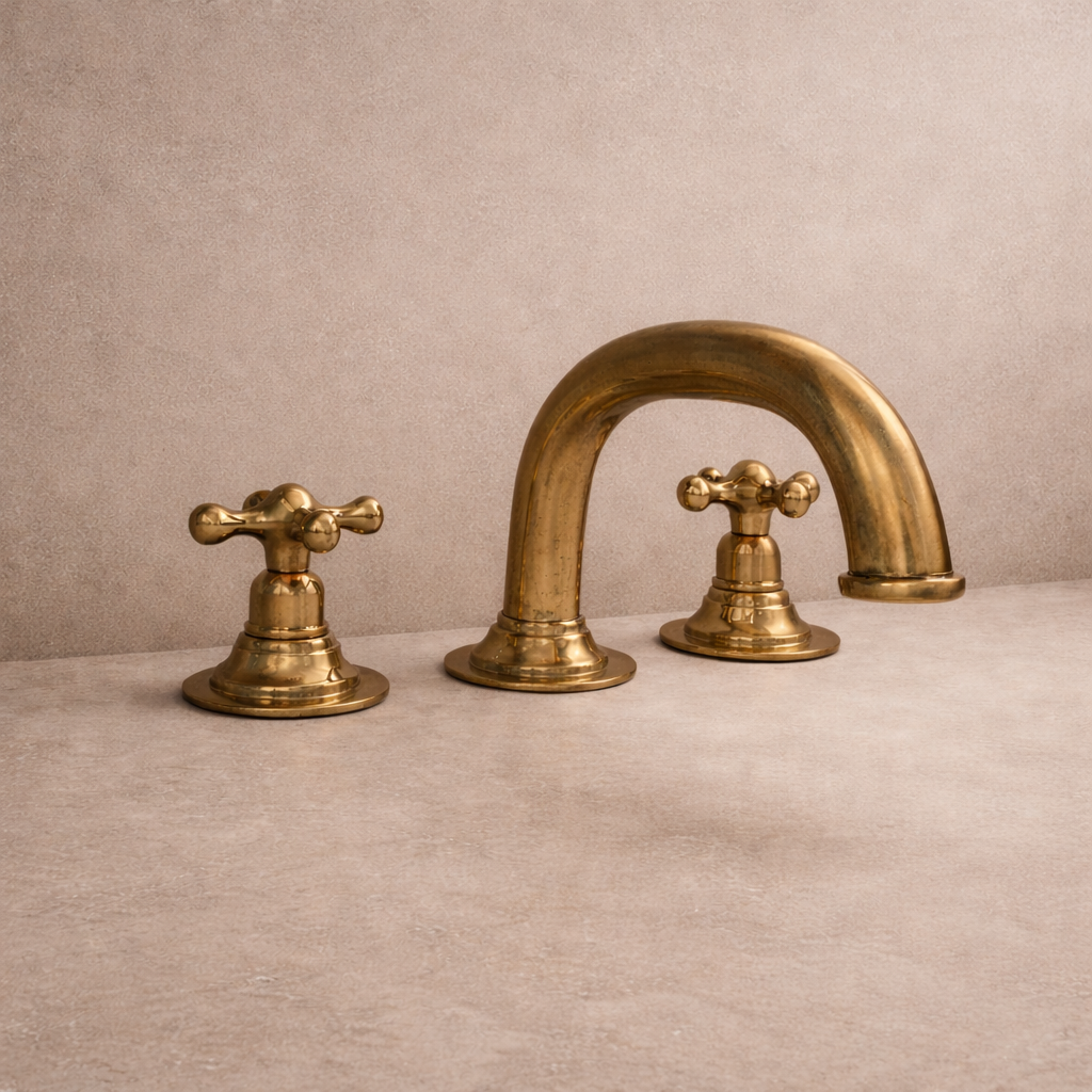 Solid Brass Wall-Mount Faucet – Unlacquered Finish, 3-Hole Installation