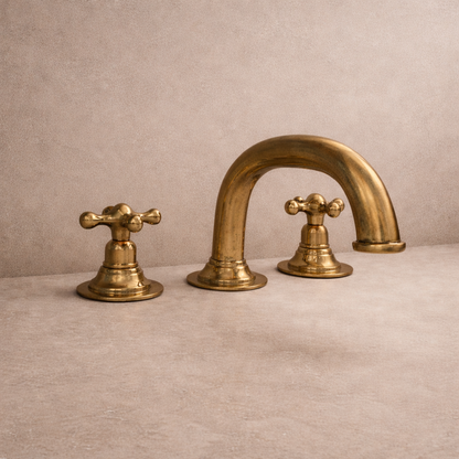 Solid Brass Wall-Mount Faucet – Unlacquered Finish, 3-Hole Installation