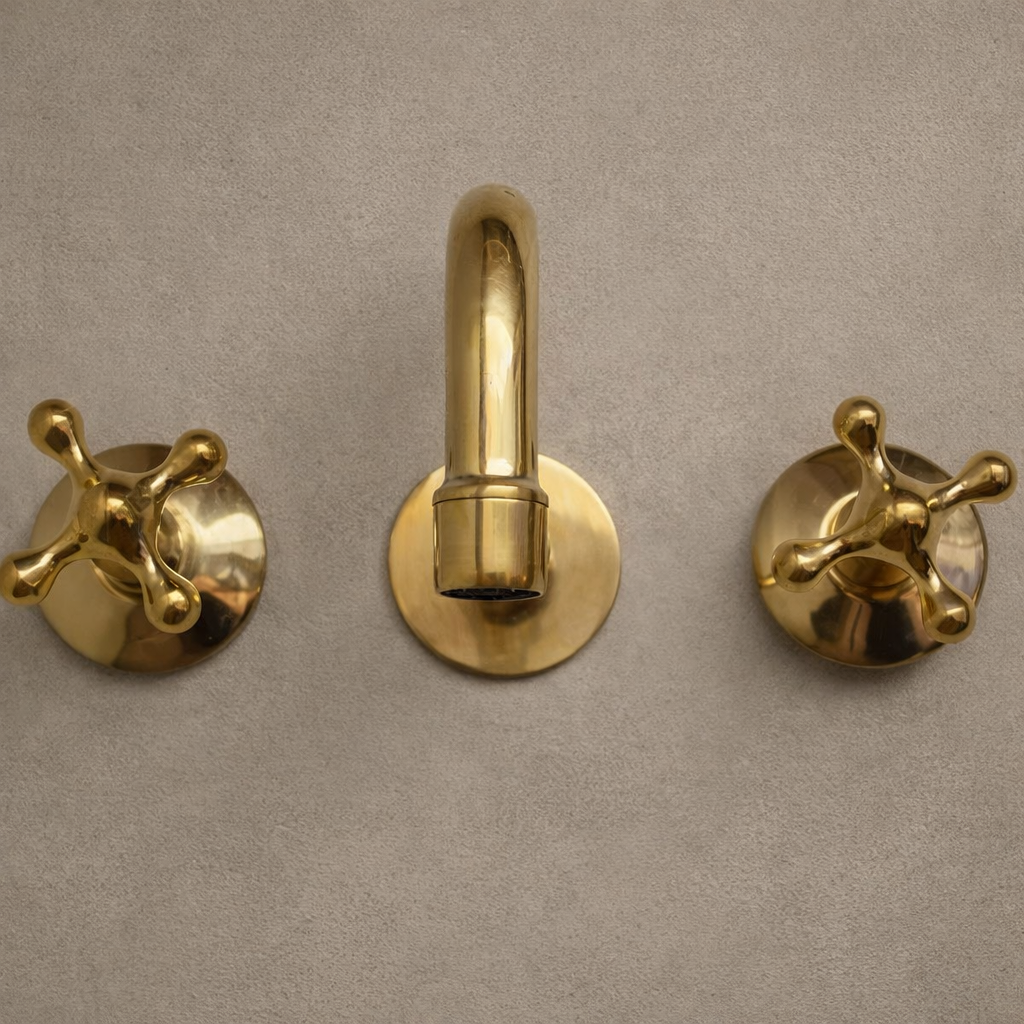 Unlacquered Brass Wall Mounted Faucet – Solid Brass, Handmade with Rough-In Valve
