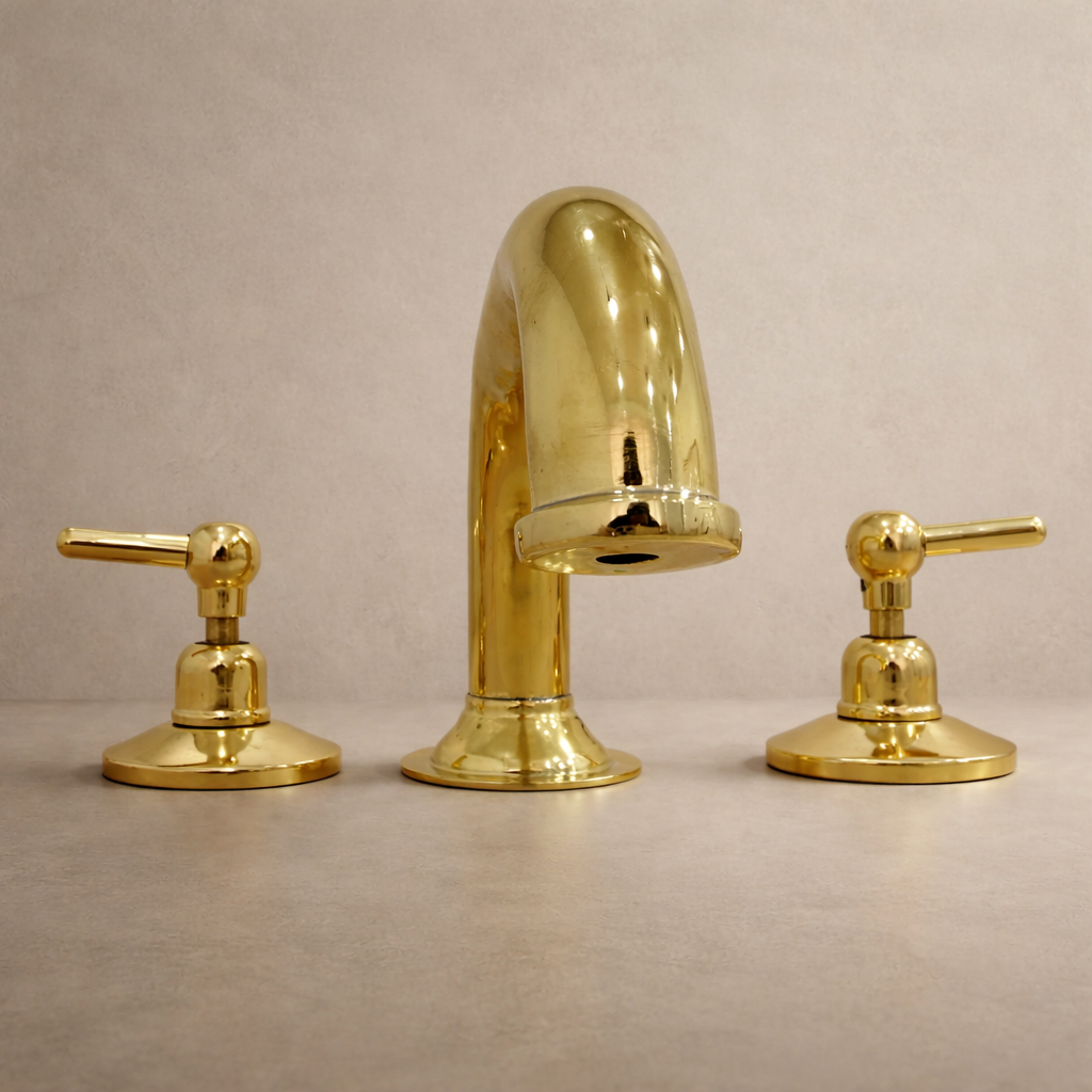 Solid Brass Wall-Mount Faucet – Unlacquered Finish, 3-Hole Installation