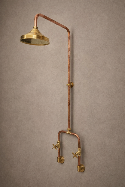 Solid Copper Outdoor Shower System– Handcrafted with Brass Accents