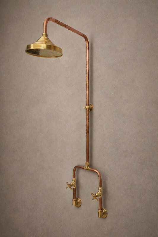 Solid Copper Outdoor Shower System– Handcrafted with Brass Accents