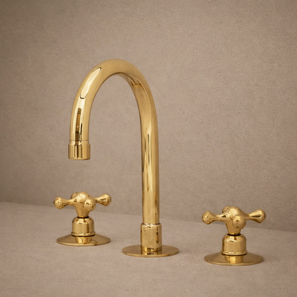 3-Hole Bathroom Faucet – Vintage Unlacquered Solid Brass
