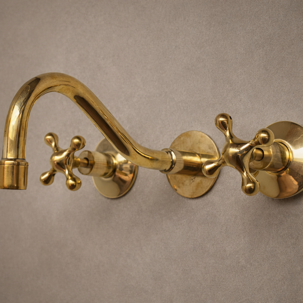 Unlacquered Brass Wall Mounted Faucet – Solid Brass, Handmade with Rough-In Valve
