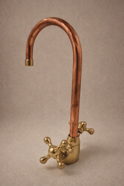 Solid Brass Bathroom Faucet – Antique Deck Mounted Copper Vanity Faucet