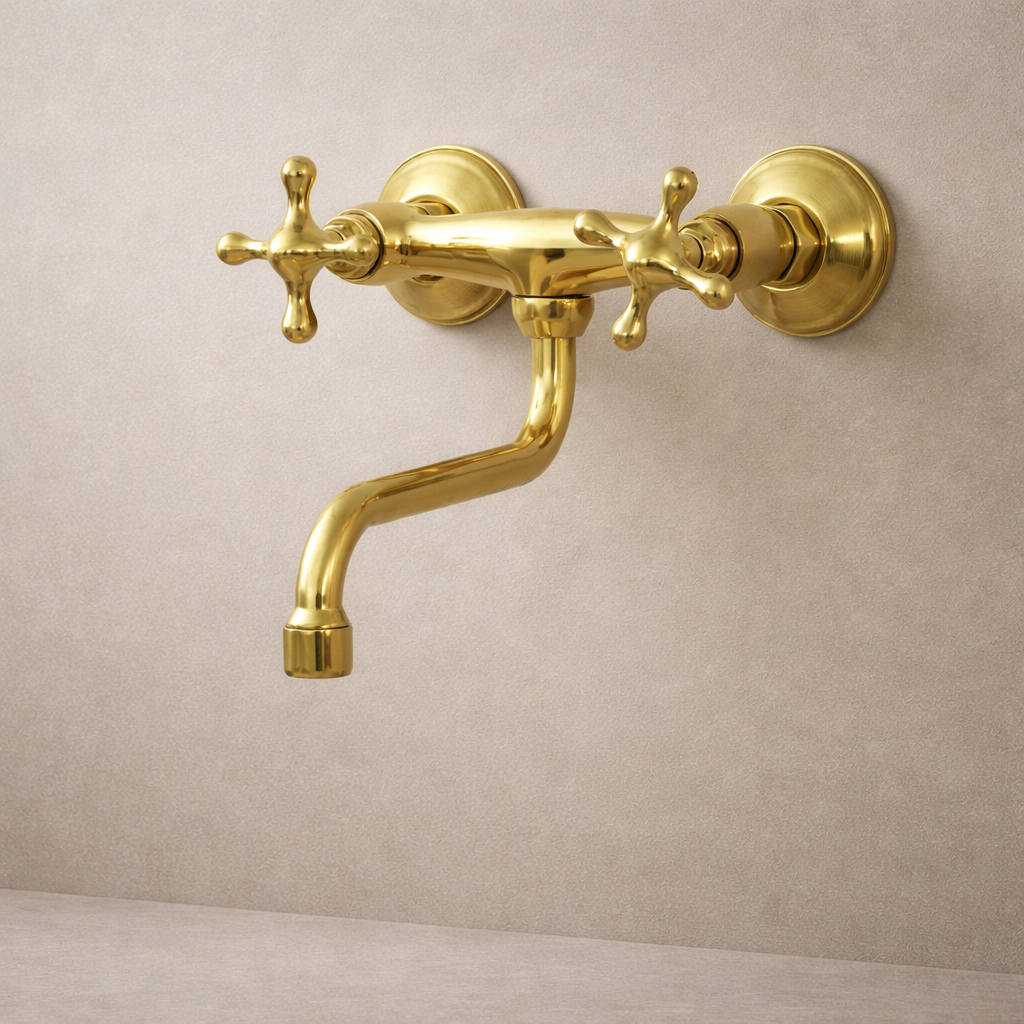 Swiveling Neck Wall-Mounted Brass Faucet – Unlacquered Solid Brass